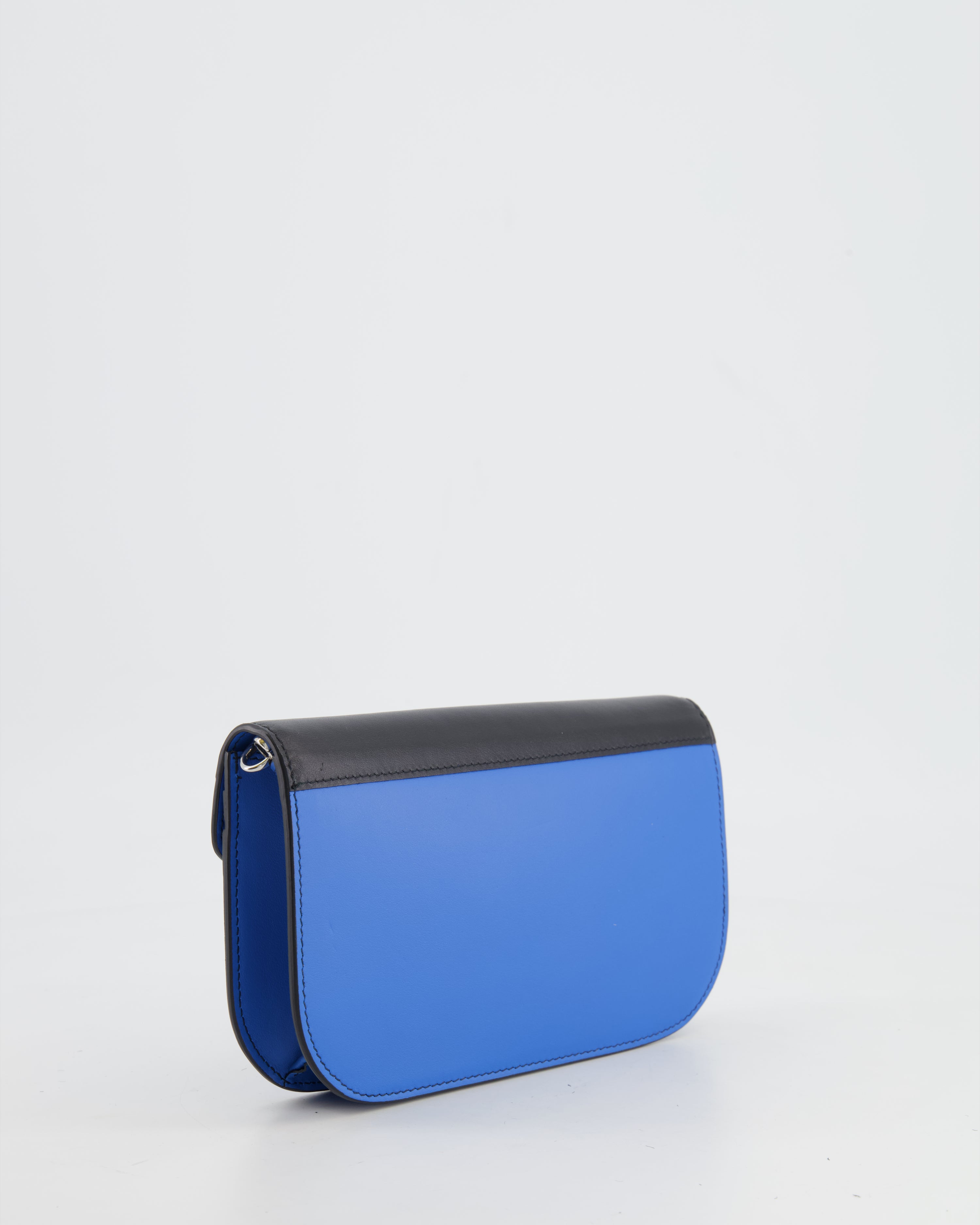 Prada Blue and Black Leather Small Bag with Silver Hardware Sellier