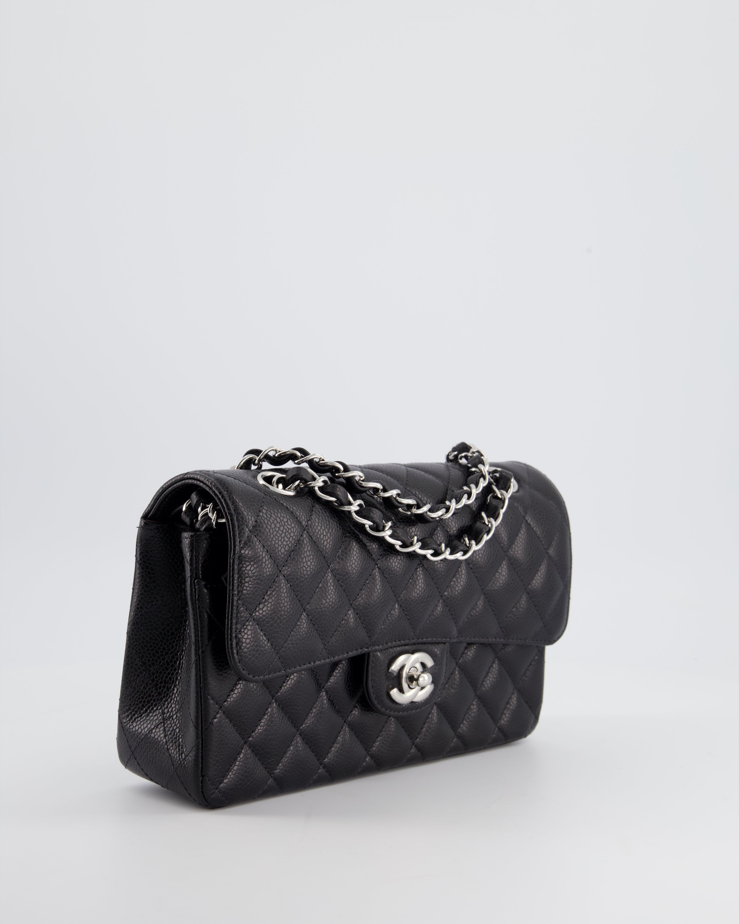 Chanel black flap discount bag silver hardware