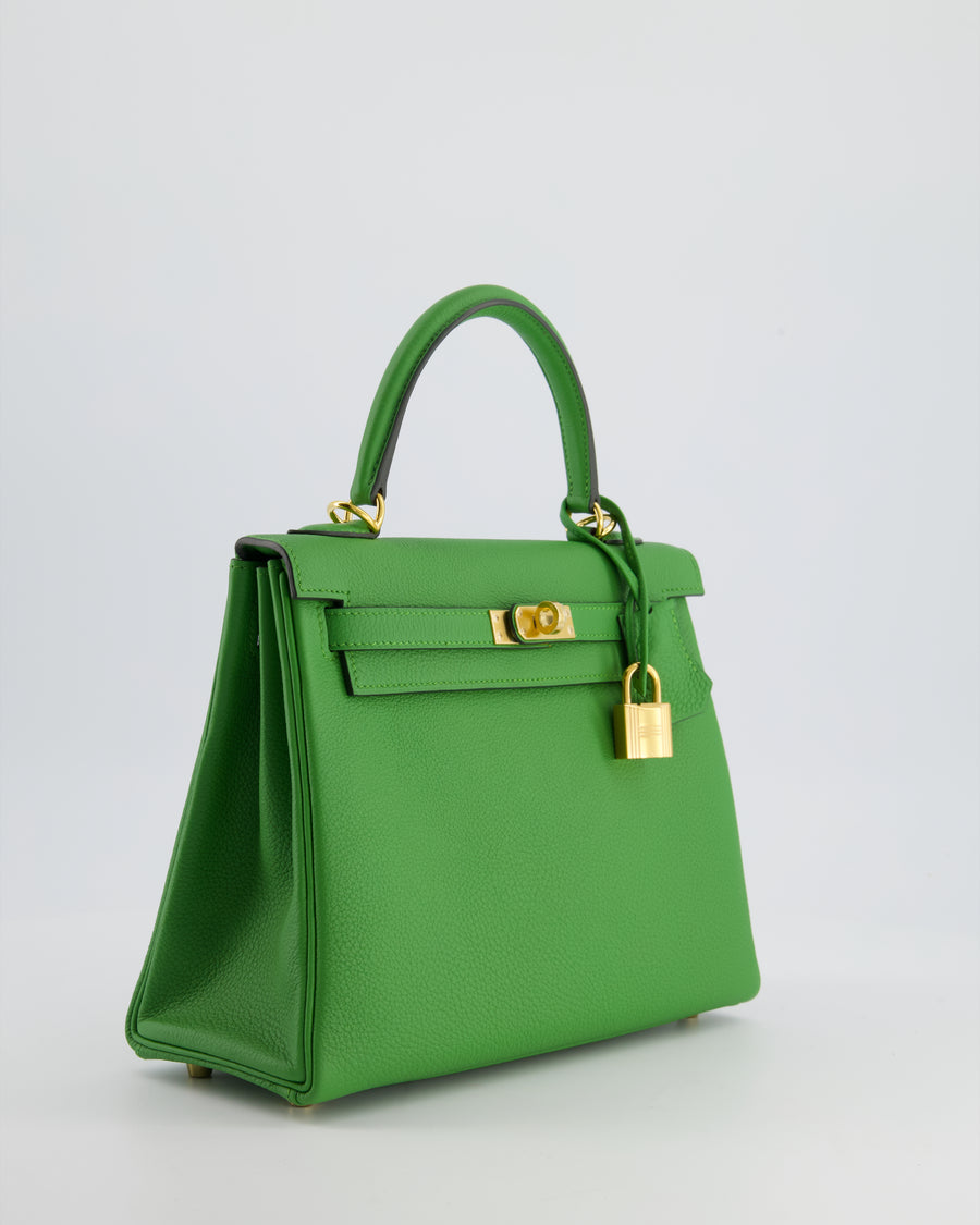 *RARE* Hermes Kelly Retourne Bag 25cm in Vert Yucca Togo Leather and Gold Hardware