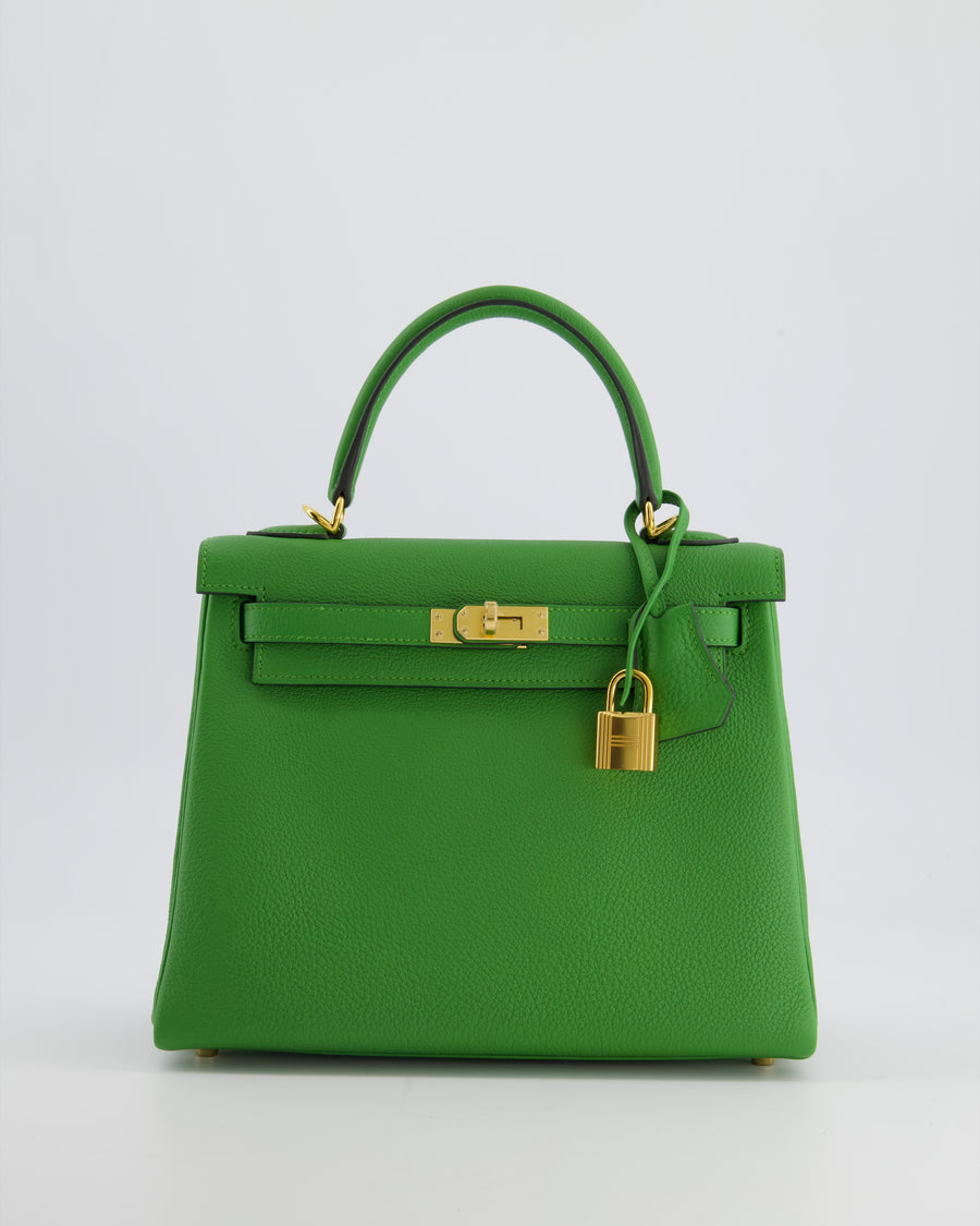 *RARE* Hermes Kelly Retourne Bag 25cm in Vert Yucca Togo Leather and Gold Hardware