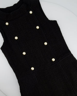 Chanel Black Crochet Sleeveless Dress with Pearl Button Detail Size FR 36 (UK 8)