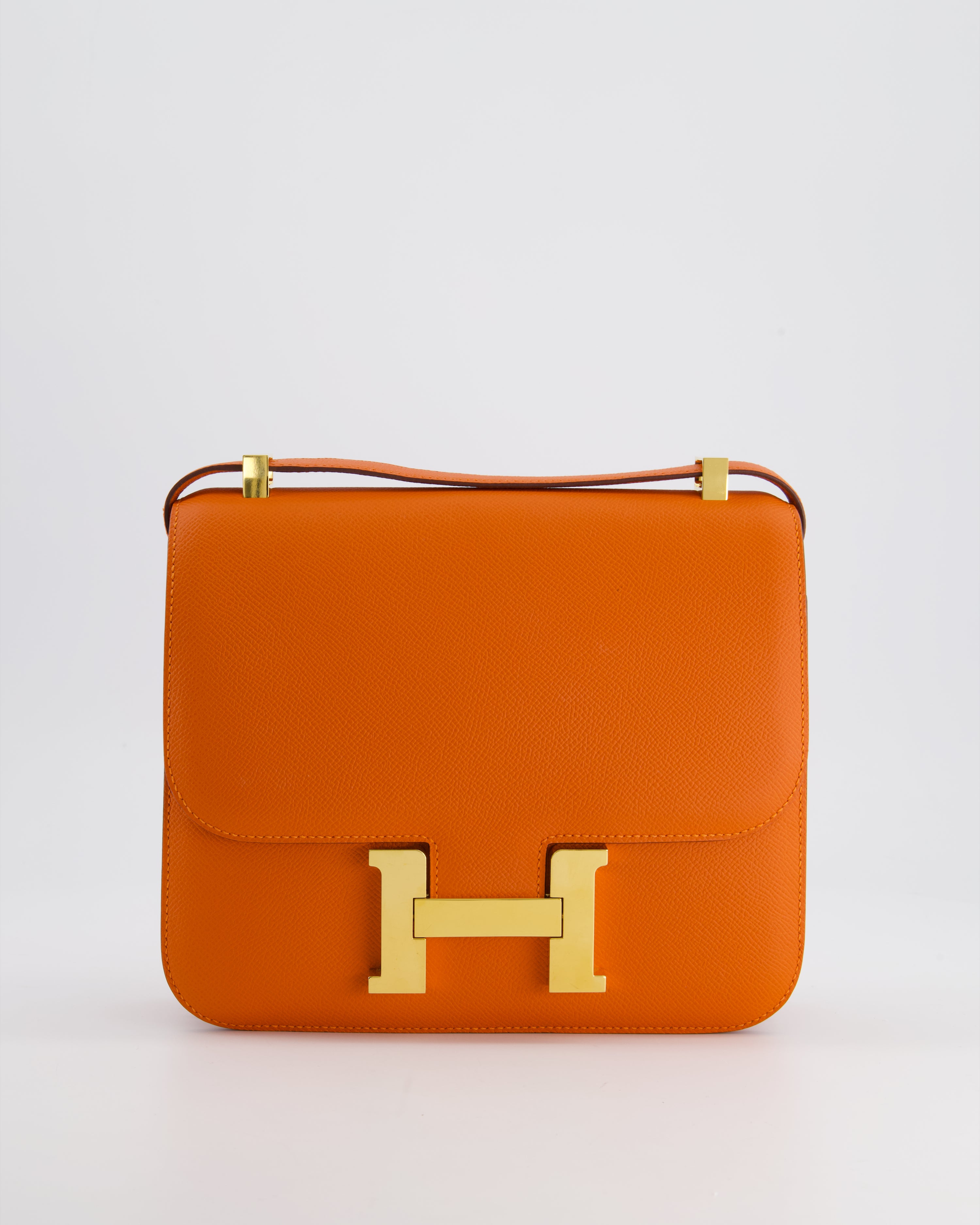 Herm s Constance 24cm Bag in Orange Epsom Leather with Gold