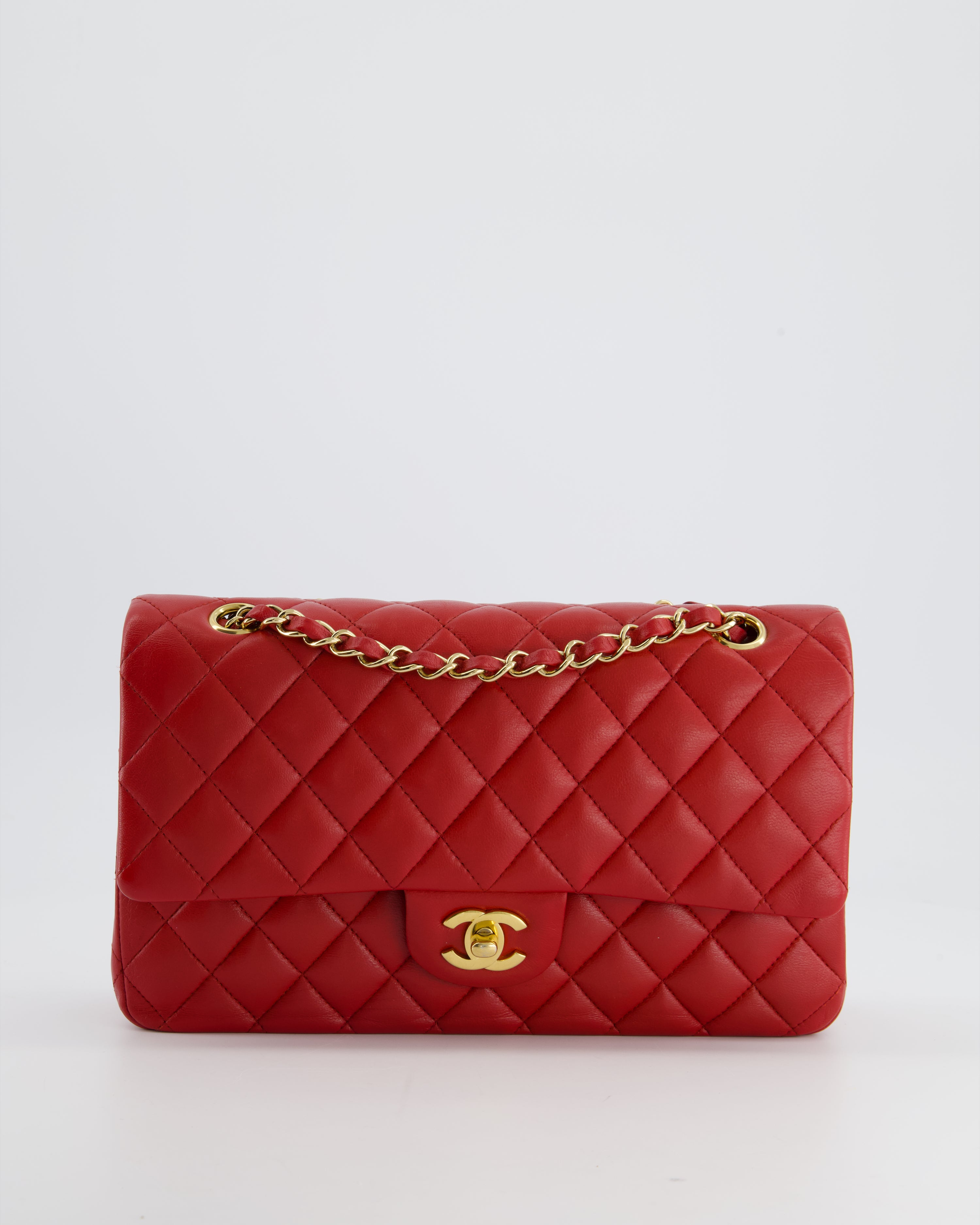 Chanel Red Medium Classic Double Flap Bag in Lambskin Leather with