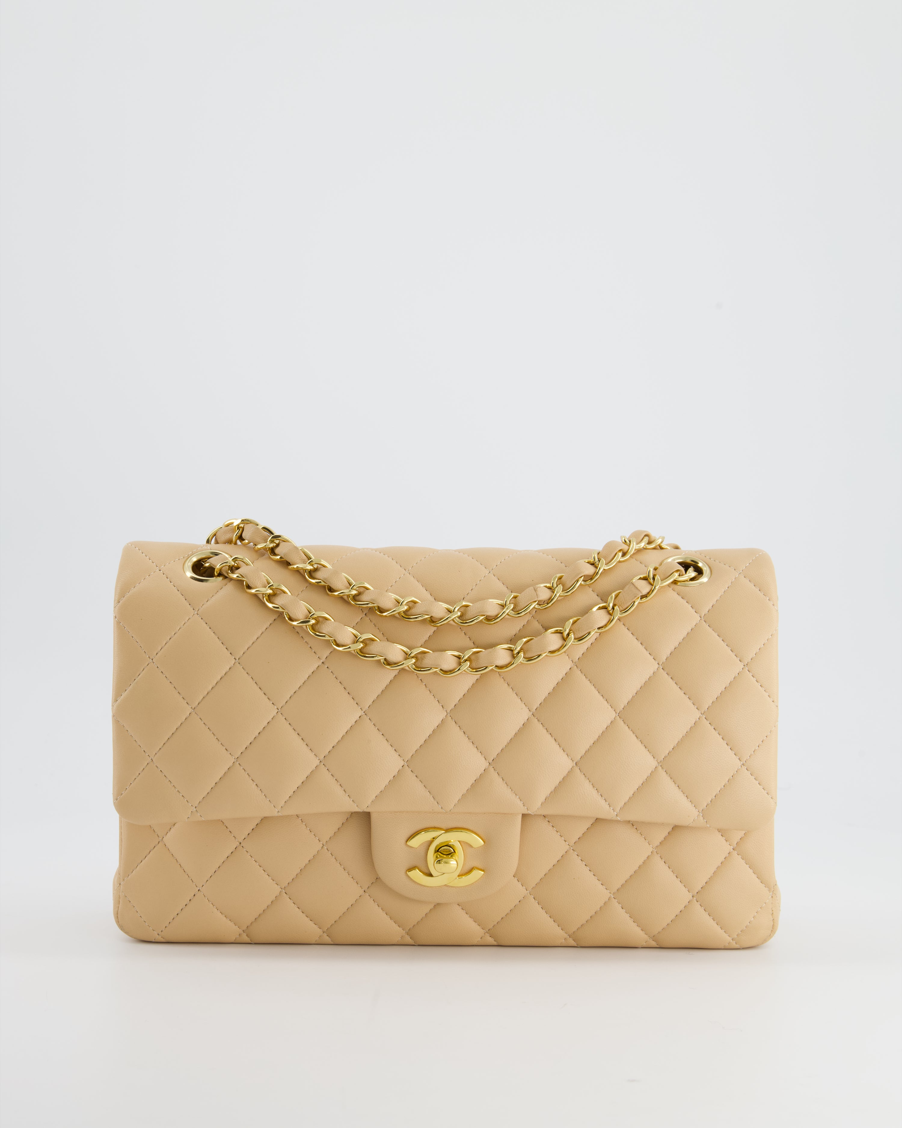 Chanel beige hot sale lambskin bag