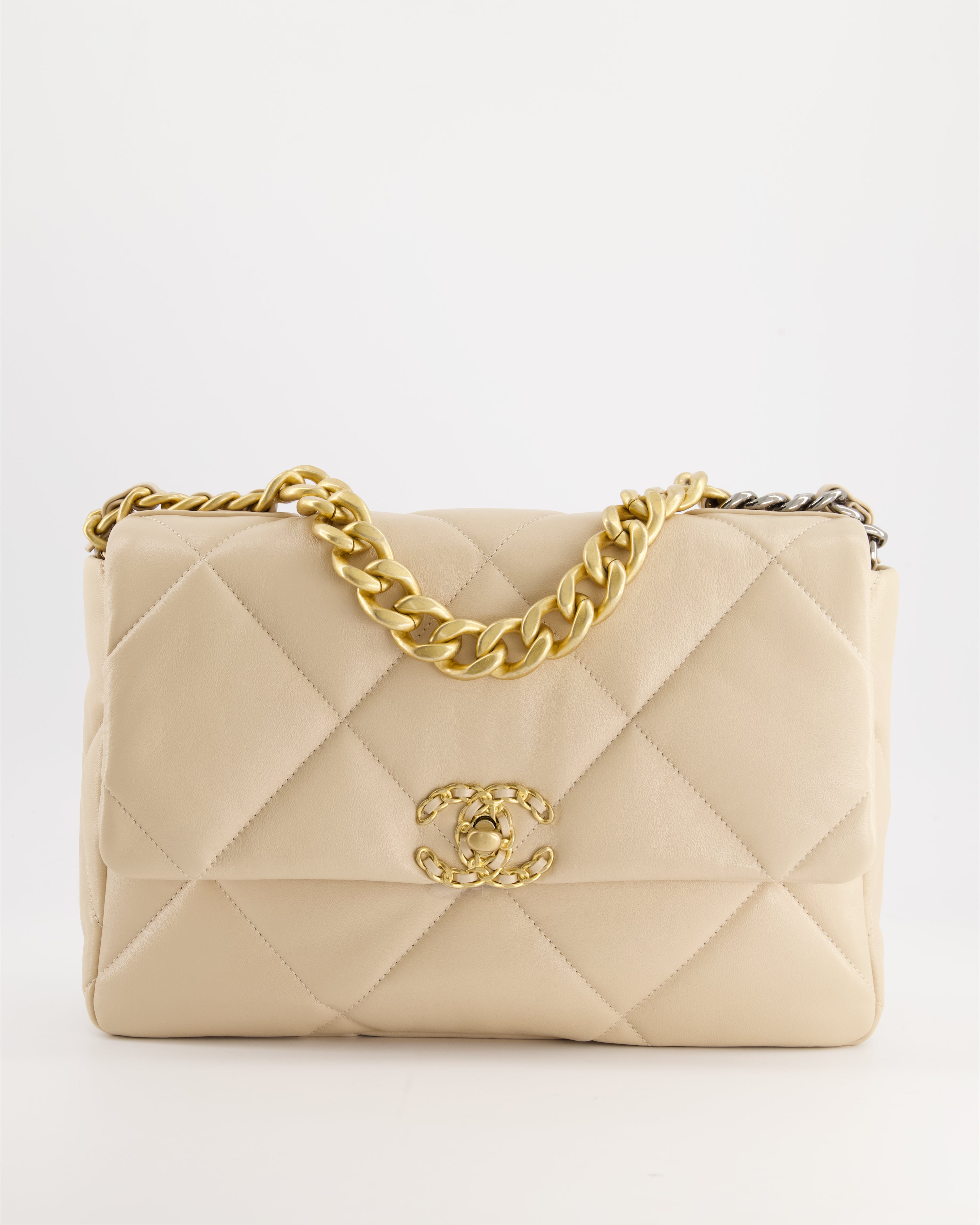 Chanel Beige 19 Large Quilted Bag in Goatskin with Mixed Hardware