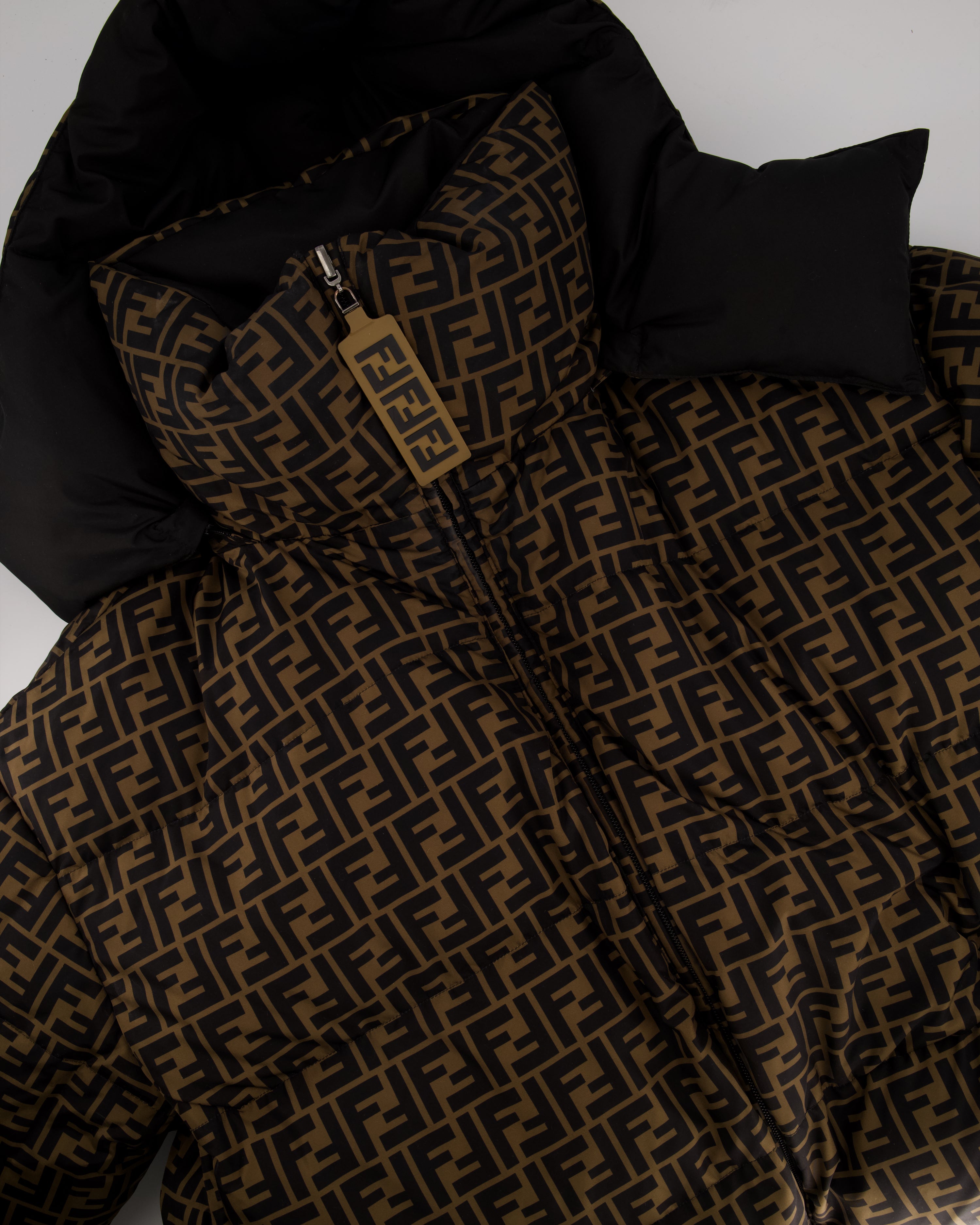 Fendi Black, Brown Monogram Reversible Down Jacket Size S (UK 8