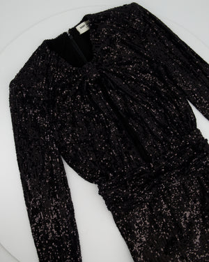 Saint Laurent Black Long Sleeve Sequin Mini Dress with Ruched Waist Detail FR 36 (UK 8)