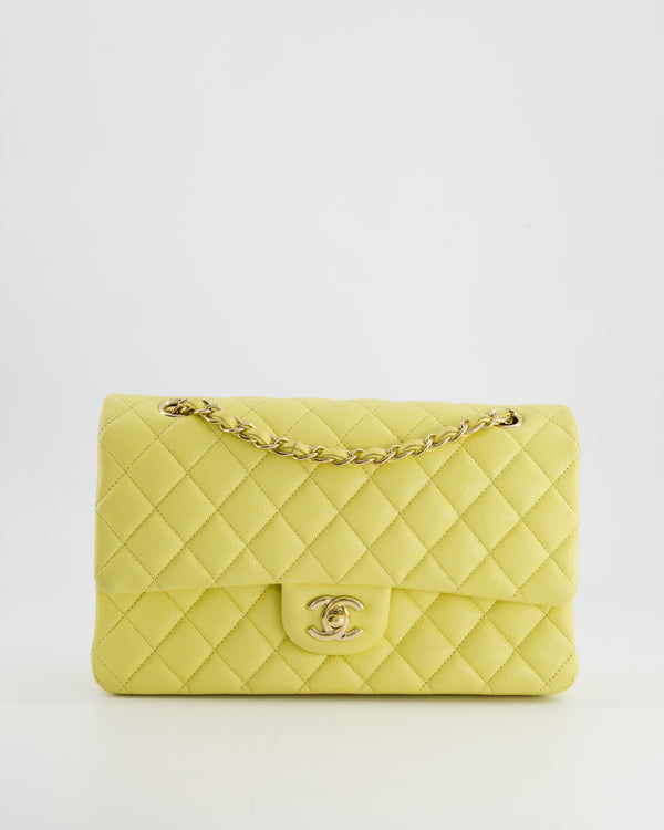 Chanel Sorbet Yellow Medium Classic Double Flap Bag in Caviar Leather with Champagne Gold Hardware