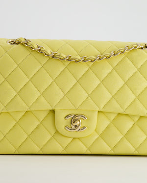 Chanel Sorbet Yellow Medium Classic Double Flap Bag in Caviar Leather with Champagne Gold Hardware