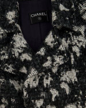 Chanel 2013 Black and White Tweed Houndstooth Double Breasted Coat Size FR (UK 12 - 14)