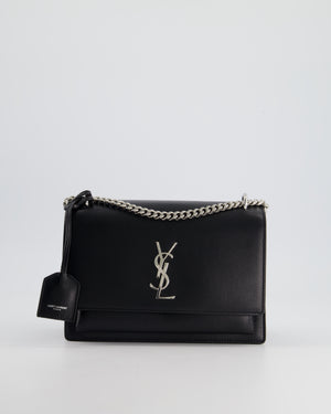 Saint Laurent Black Leather Medium Sunset Bag with Silver Hardware