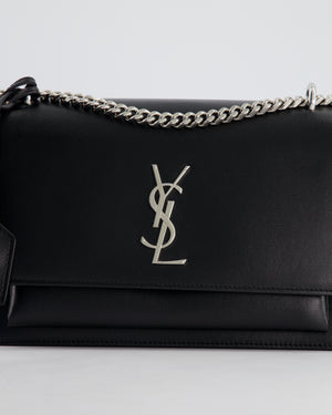 Saint Laurent Black Leather Medium Sunset Bag with Silver Hardware