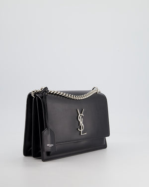 Saint Laurent Black Leather Medium Sunset Bag with Silver Hardware