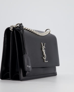 Saint Laurent Black Leather Medium Sunset Bag with Silver Hardware