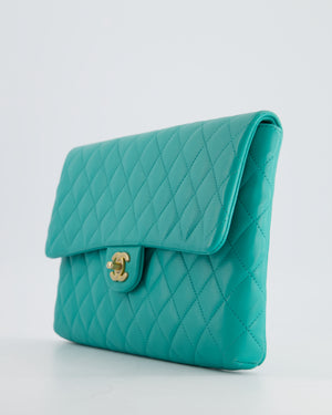 Chanel Teal Timeless Clutch Bag in Quilted Lambskin Leather with Champagne Gold Hardware