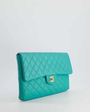 Chanel Teal Timeless Clutch Bag in Quilted Lambskin Leather with Champagne Gold Hardware