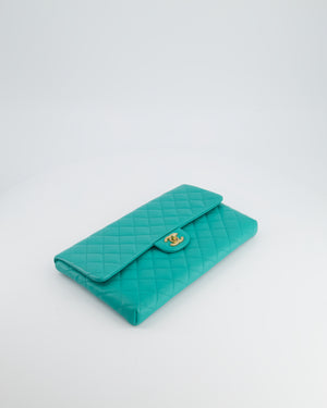 Chanel Teal Timeless Clutch Bag in Quilted Lambskin Leather with Champagne Gold Hardware