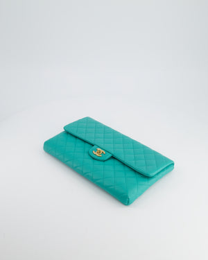 Chanel Teal Timeless Clutch Bag in Quilted Lambskin Leather with Champagne Gold Hardware