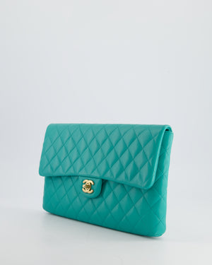 Chanel Teal Timeless Clutch Bag in Quilted Lambskin Leather with Champagne Gold Hardware