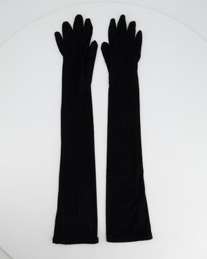 Saint Laurent Black Long Jersey Gloves Size 7.5