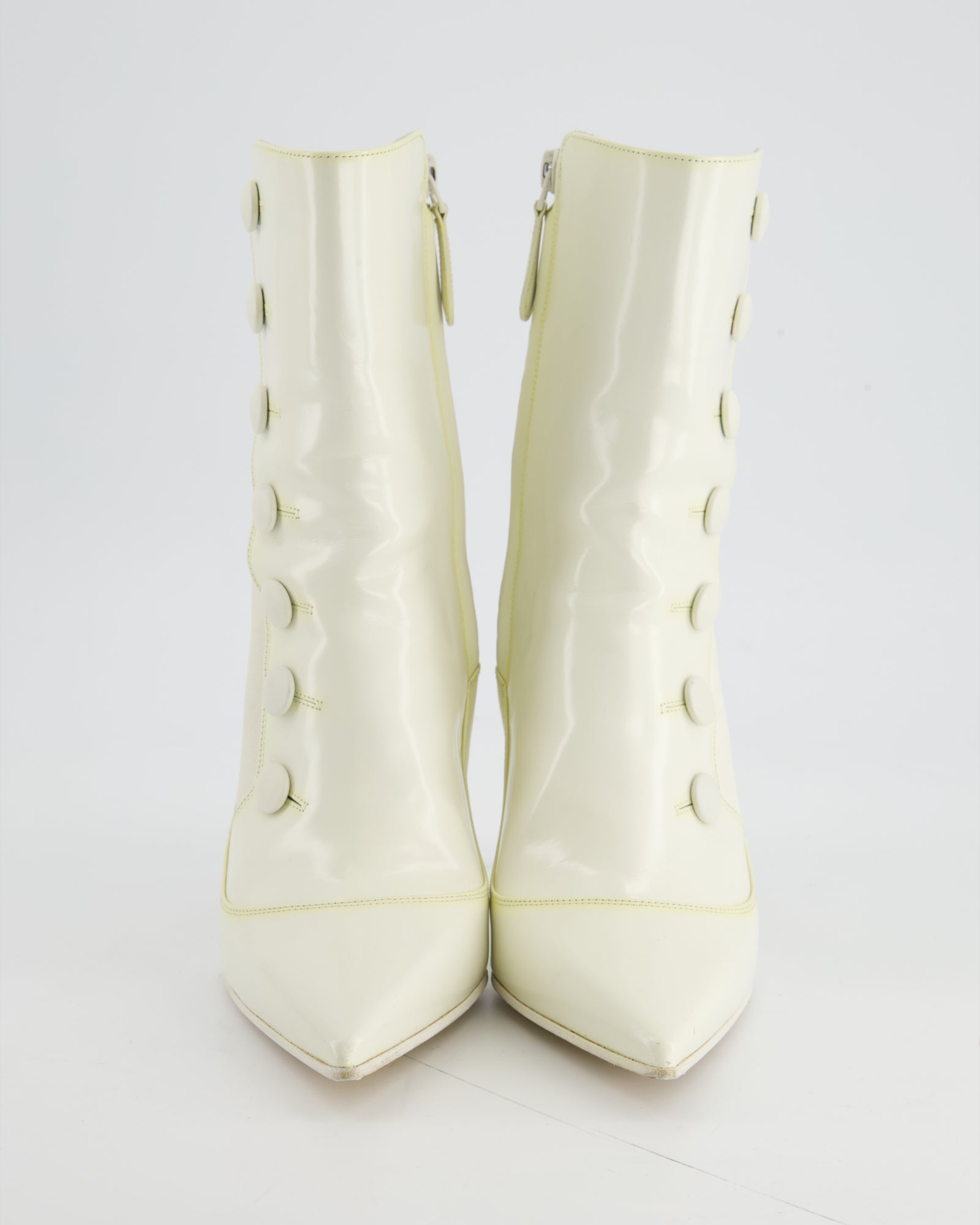 Alexander McQueen White Leather Ankle Boots with Button Detail Size EU Sellier