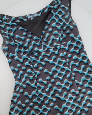 Prada Blue and Grey Sleeveless Printed Mini Dress Size IT 44 (UK 12)