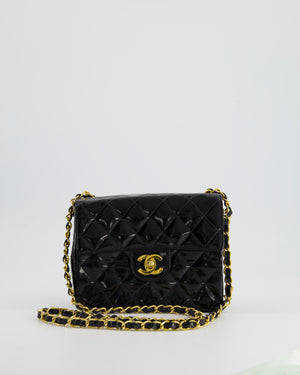 *RARE* Chanel Vintage Black Mini Square Flap Bag in Patent Leather with 24k Gold Hardware