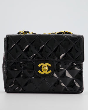 *RARE* Chanel Vintage Black Mini Square Flap Bag in Patent Leather with 24k Gold Hardware