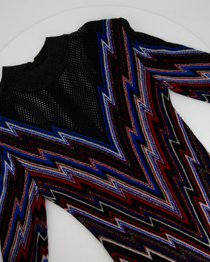 Balmain Black & Multi-colour Long-Sleeve Mesh Dress with Collar Detail FR 40 (UK 12)