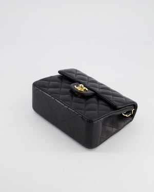 Chanel Vintage Black Mini Square Bag in Lambskin Leather with 24k Gold Hardware