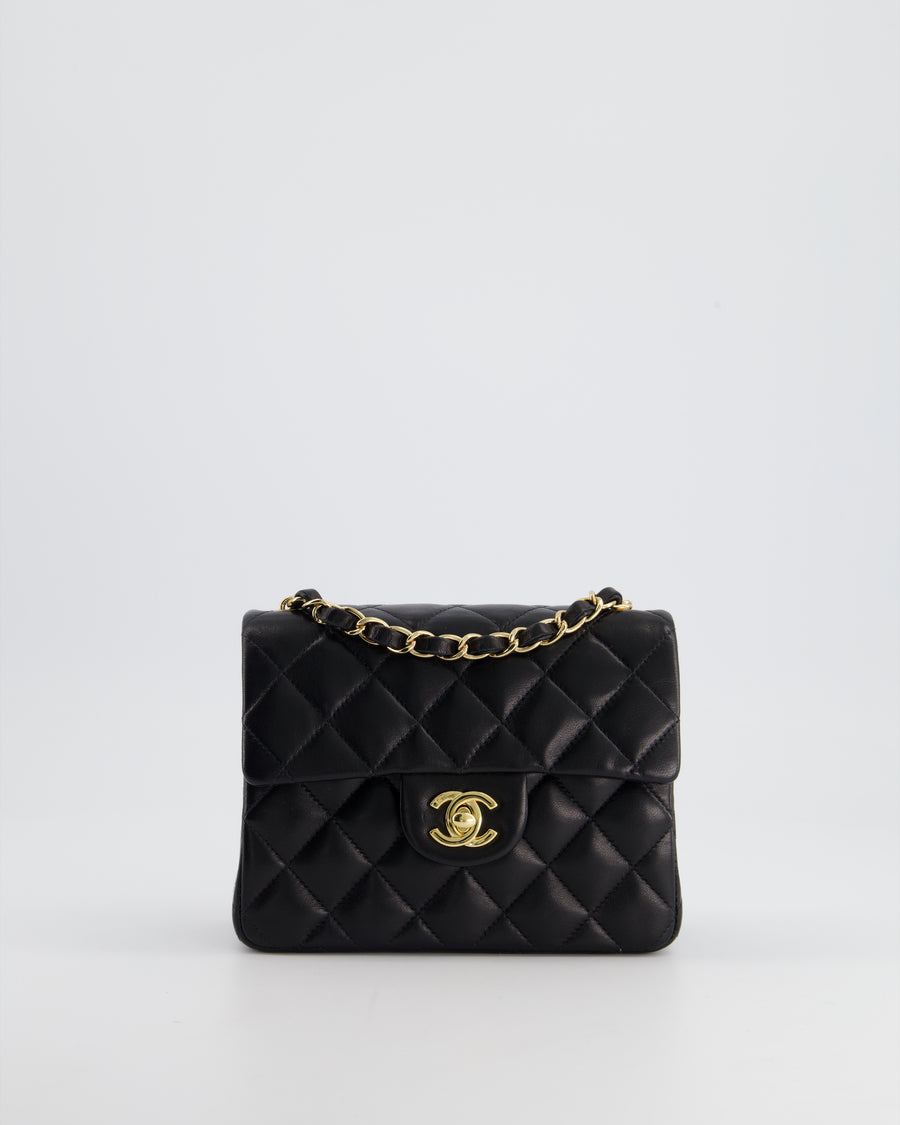 Chanel Vintage Black Mini Square Bag in Lambskin Leather with 24k Gold Hardware