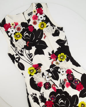 Dolce & Gabbana Black and White Sleeveless Mini Floral Embellished Dress Size IT 36 (UK 4)