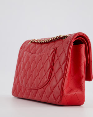 Chanel Medium Red Classic Double Flap Bag in Lambskin Leather with Brushed Gold Hardware