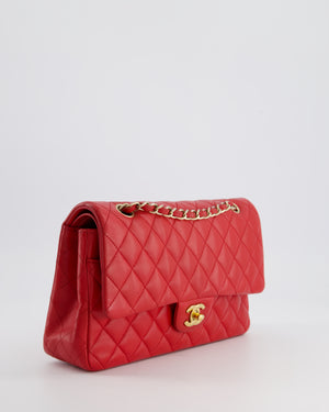 Chanel Medium Red Classic Double Flap Bag in Lambskin Leather with Brushed Gold Hardware