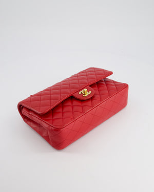 Chanel Medium Red Classic Double Flap Bag in Lambskin Leather with Brushed Gold Hardware