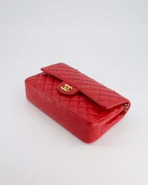 Chanel Medium Red Classic Double Flap Bag in Lambskin Leather with Brushed Gold Hardware