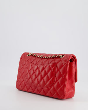 Chanel Medium Red Classic Double Flap Bag in Lambskin Leather with Brushed Gold Hardware