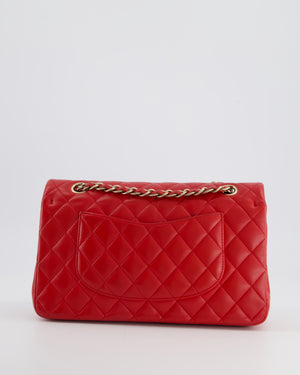 Chanel Medium Red Classic Double Flap Bag in Lambskin Leather with Brushed Gold Hardware