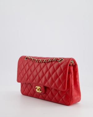 Chanel Medium Red Classic Double Flap Bag in Lambskin Leather with Brushed Gold Hardware