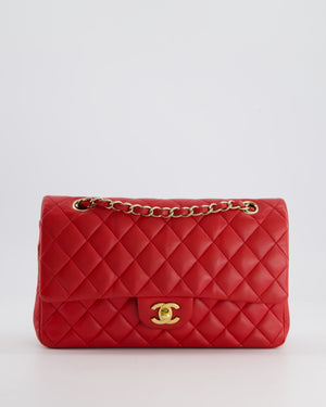 Chanel Medium Red Classic Double Flap Bag in Lambskin Leather with Brushed Gold Hardware