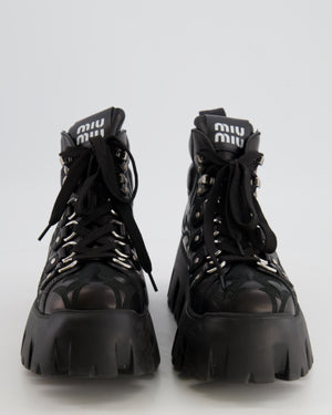 Miu Miu Black Leather Chunky Platform Boots with Logo and Embroideries Size EU 37.5 RRP £1,000