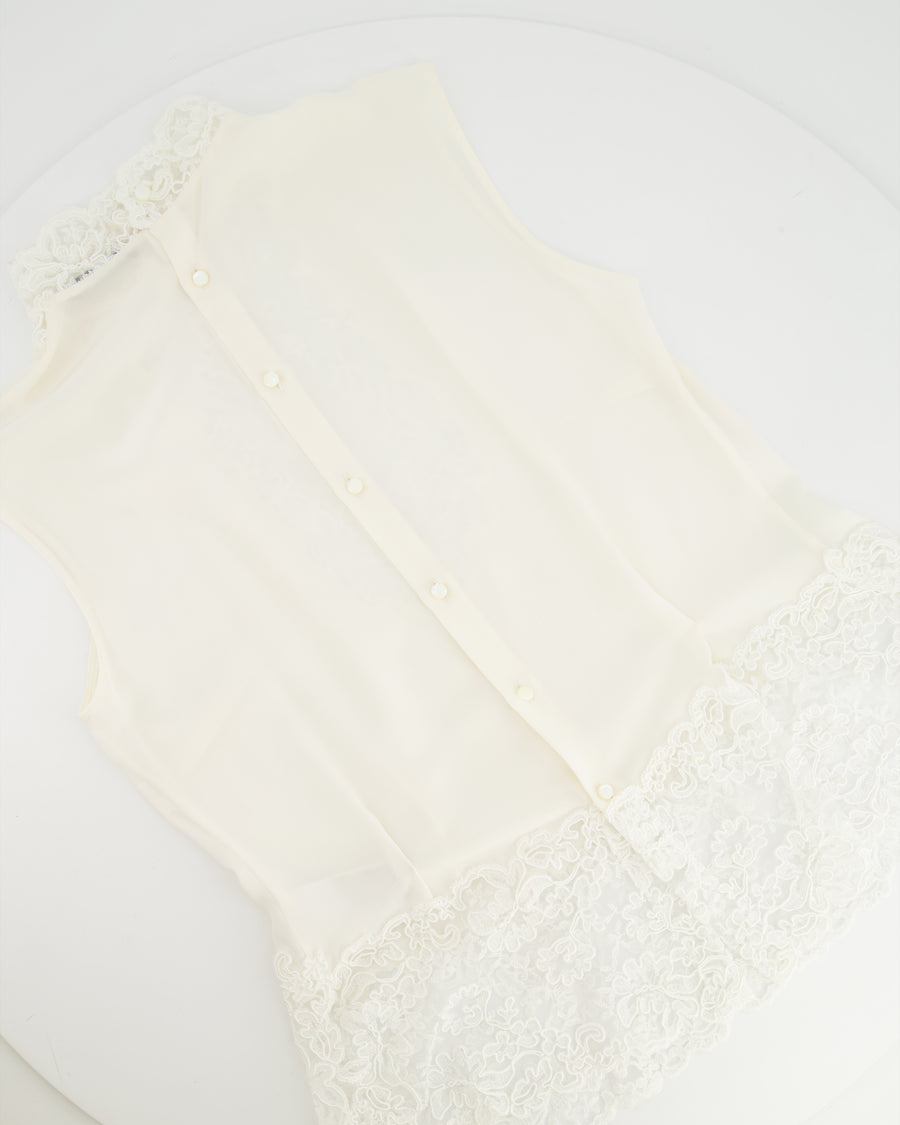 Ermanno Scervino White Silk Shirt Top with Lace Details Size IT 40 (UK 8)