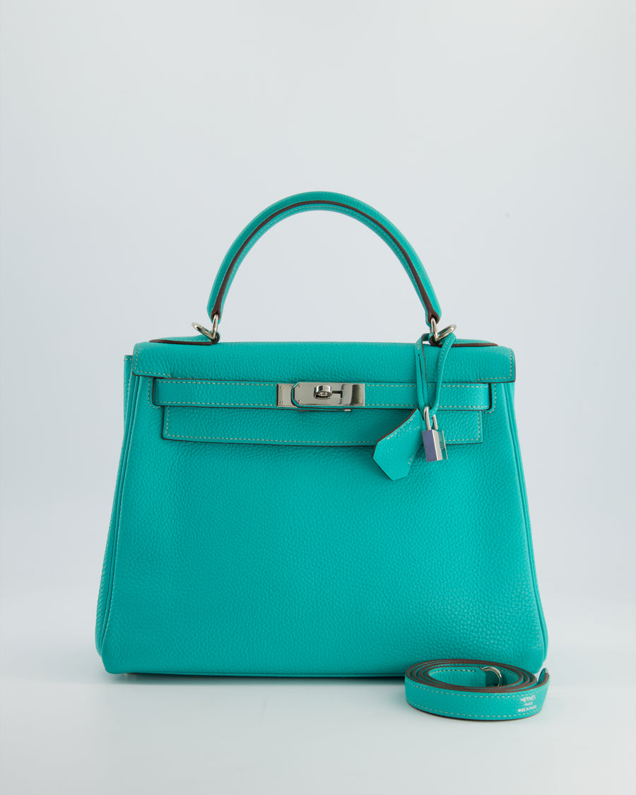 Hermès Kelly 28cm Retourne in Blue Lagoon Togo Leather with Palladium Hardware