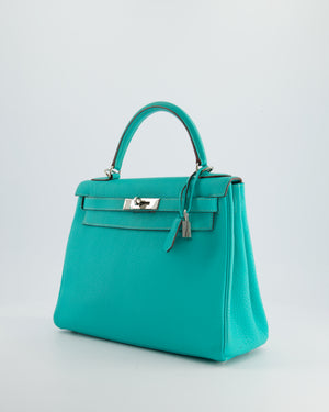 Hermès Kelly 28cm Retourne in Blue Lagoon Togo Leather with Palladium Hardware