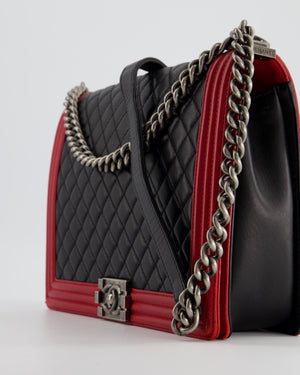 Chanel Black & Red Large Boy Bag in Lambskin Leather with Ruthenium Hardware