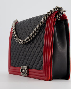 Chanel Black & Red Large Boy Bag in Lambskin Leather with Ruthenium Hardware