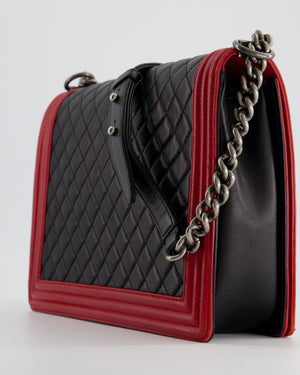 Chanel Black & Red Large Boy Bag in Lambskin Leather with Ruthenium Hardware