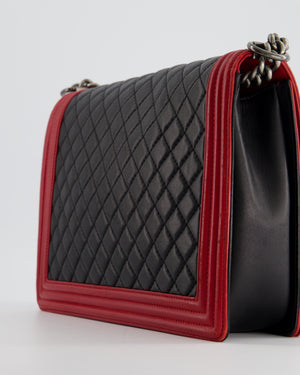 Chanel Black & Red Large Boy Bag in Lambskin Leather with Ruthenium Hardware