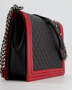 Chanel Black & Red Large Boy Bag in Lambskin Leather with Ruthenium Hardware