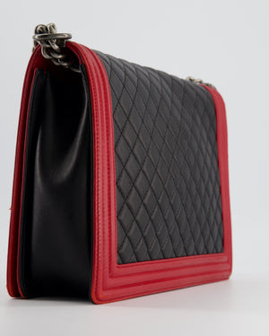 Chanel Black & Red Large Boy Bag in Lambskin Leather with Ruthenium Hardware